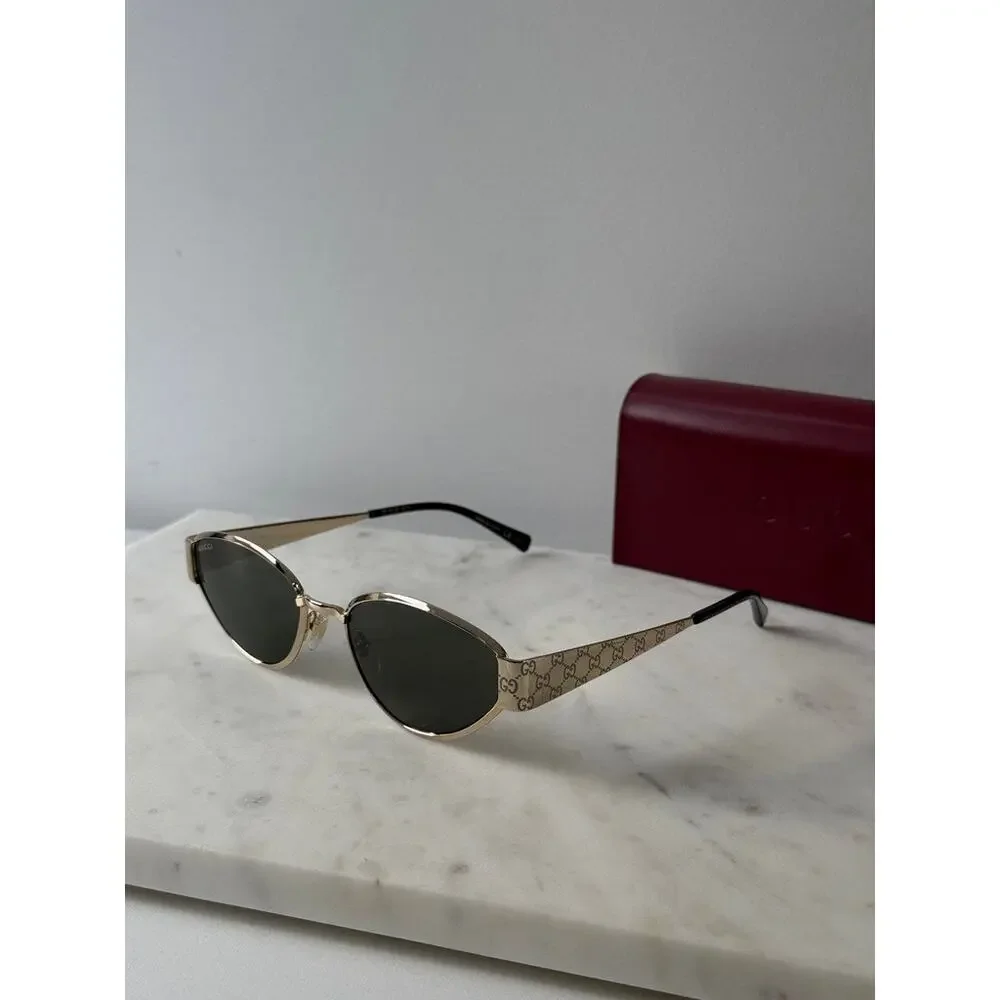 NEW Gucci GG1853S Gold Metal Cat Eye Logo Sunglasses $610